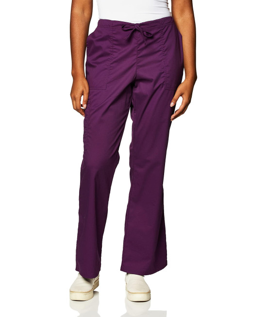 Scrubs for Women Workwear core Stretch, Drawstring cargo Scrub Pants Plus Size 4044T, 2XL Tall, Eggplant