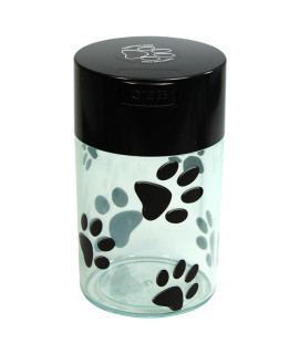 Pawvac 6 Ounce Vacuum Sealed Pet Food Storage Container; Black Cap & Clear Body/Black Paws