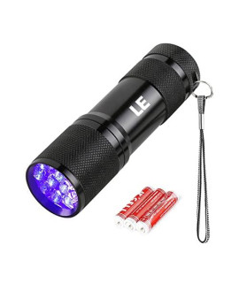 Lighting EVER Black Light Flashlight, Small UV Lights 395nm, Portable Ultraviolet Light Detector for Invisible Ink Pens, Dog cat Pet Urine Stain, AAA Batteries Included
