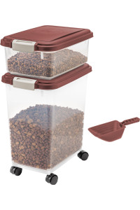 IRIS USA 33qt + 12qt Airtight Pet Food Container Combo with Scoop, Brown