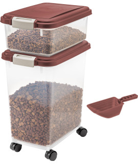 IRIS USA 33qt + 12qt Airtight Pet Food Container Combo with Scoop, Brown