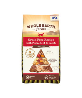 Whole Earth Farms Natural Grain Free Dry Kibble, Wholesome And Healthy Dog Food, Pork, Beef, And Lamb Recipe - 25 LB Bag