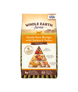Whole Earth Farms Natural Grain Free Dry Kibble, Wholesome And Healthy Dog Food, Chicken And Turkey Recipe - 25 LB Bag