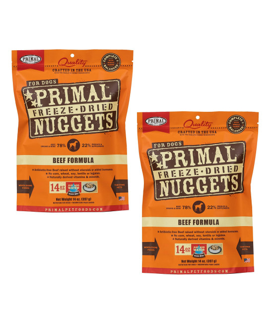 Primal Freeze Dried Dog Food Nuggets Beef, Complete & Balanced Scoop & Serve Healthy Grain Free Raw Dog Food, Crafted in The USA, 14 oz (Pack of 2)