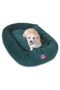Majestic Pet 32 Inch Micro Velvet Calming Dog Bed Washable - Cozy Soft Round Dog Bed with Spine for Head Support - Fluffy Donut Dog Bed 32x23x7 (inch) - Round Pet Bed Medium - Marine