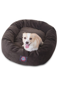 Majestic Pet 32 Inch Micro Velvet Calming Dog Bed Washable - Cozy Soft Round Dog Bed with Spine for Head Support - Fluffy Donut Dog Bed 32x23x7 (inch) - Round Pet Bed Medium - Storm
