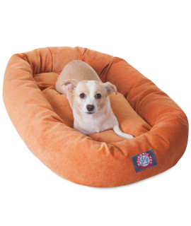 Majestic Pet 32 Inch Micro Velvet Calming Dog Bed Washable - Cozy Soft Round Dog Bed with Spine for Head Support - Fluffy Donut Dog Bed 32x23x7 (inch) - Round Pet Bed Medium - Orange