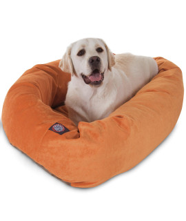 Majestic Pet 40 Inch Micro Velvet Calming Dog Bed Washable - Cozy Soft Round Dog Bed with Spine for Head Support - Fluffy Donut Dog Bed 40x29x9 (inch) - Round Pet Bed Large - Orange