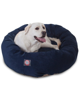 Majestic Pet 40 Inch Micro Velvet Calming Dog Bed Washable - Cozy Soft Round Dog Bed with Spine for Head Support - Fluffy Donut Dog Bed 40x29x9 (inch) - Round Pet Bed Large - Navy