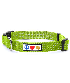 Pawtitas Reflective Dog collar with Stitching Reflective Thread Reflective Dog collar with Buckle Adjustable and Better Training great collar for Medium Dogs - green collar