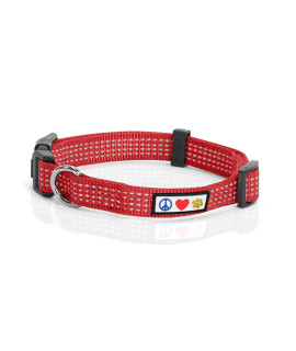 Pawtitas Reflective Dog Collar with Stitching Reflective Thread Reflective Dog Collar with Buckle Adjustable and Better Training Great Collar for Small Dogs (X-Small (Pack of 1), Red)