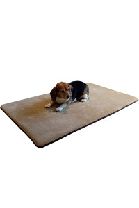 Dogbed4less Gel-Infused Large Memory Foam Fleece Pet Dog Bed Mat Pillow Topper with Waterproof Rubber Anti Slip Bottom - Fit 42X28 Crate, Beige