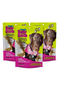 Fido Belly Bones for Dogs, Yogurt Flavored Large Dog Dental Treats - 4 Treats Per Pack (3 Pack) - for Large Dogs (Made in USA) - Plaque and Tartar Control for Fresh Breath, Digestive Health Support