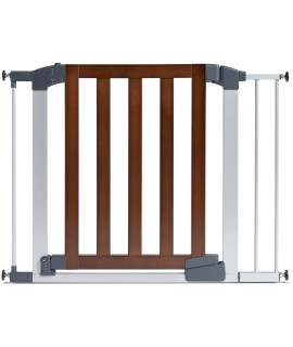 Munchkin Auto Close Modern Pressure Mounted Baby Gate for Stairs, Hallways and Doors, Walk Through with Door, 2 x 40.5 x 29 inches, Dark Wood and Silver Metal