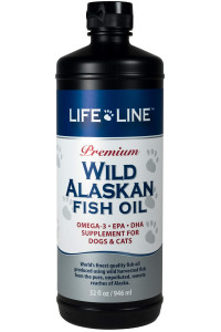 Life Line Pet Nutrition Wild Alaskan Fish Oil Omega-3 Supplement for Skin & Coat - Supports Brain, Eye & Heart Health in Dogs & Cats, 32oz