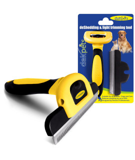 DakPets Pet grooming Brush Effectively Reduces Shedding by up to 95% Professional Deshedding Tool for Dogs and cats, Yellow