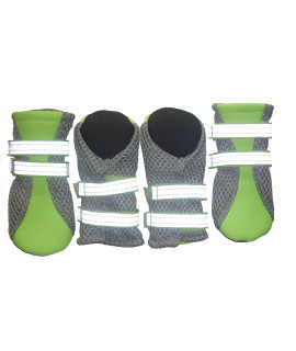 LONSUNEER Puppy Soft Sole Nonslip Mesh Boots, with 2 Reflective Straps, Breathable and Cool, Inner Width 1.6 Inch, Set of 4, Bright Green