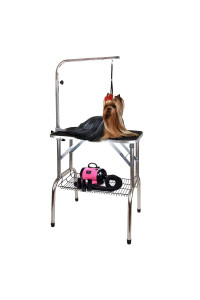 Polar Aurora Pingkay 30'' Black Heavy Duty Pet Professional Dog Show Stainless steel Foldable Grooming Table w/Adjustable Arm & Noose & Mesh Tray
