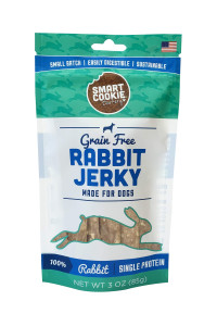 Smart Cookie Single Ingredient Rabbit Jerky Dog Treats - Training Treat Strips for Dogs and Puppies with Allergies, Sensitive Stomachs - Dehydrated, 100% Meat, Grain Free, Made in USA - 3oz, Pack of 1