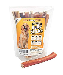 Best For My Pets Odor Free Bully Sticks, Long-Lasting Chews to Keep Puppies and Dogs Happily Busy, All-Natural Fully Digestible, 6-Inch Long, 8-Ounce Bag