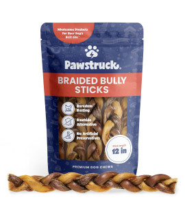 Pawstruck All-Natural 12 Braided Bully Sticks for Dogs - Tough Long Lasting, Rawhide Free, Low Odor Dental Chew Treat for Aggressive Chewers - Healthy Grain Free Single Ingredient - 10 Count