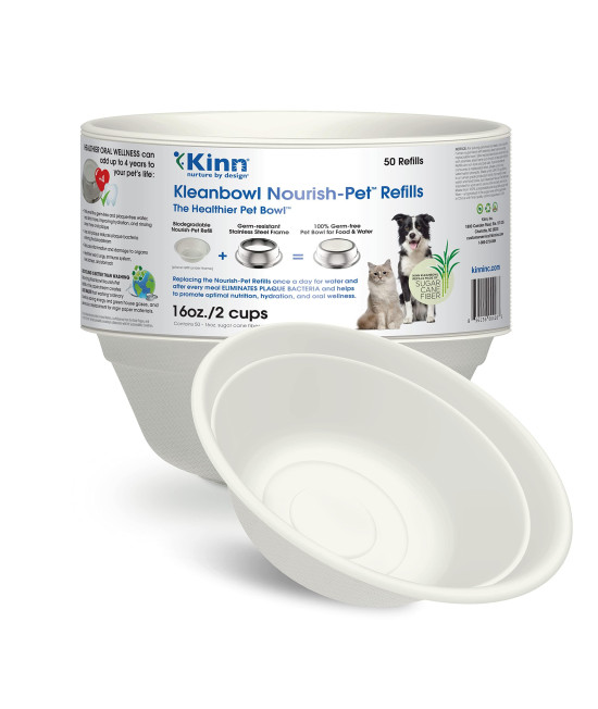 Kinn Kleanbowl Disposable Dog Food Bowls, 16 oz (Pack of 50) - Frame System Refills, Compostable Cat Food Bowls, Leakproof for Pet Feeding