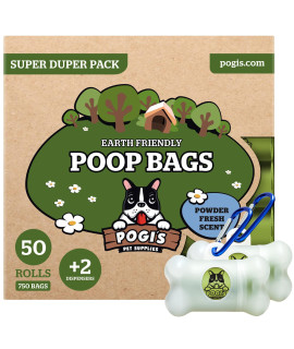 Pogis Pet Supplies Poop Bags - 50 Rolls (750 Dog Poop Bags) +2 Dispensers - Leak-Proof, Earth-Friendly Poop Bags for Dogs