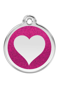 Red Dingo Stainless Steel with Glitter Pet I.D. Tag - Heart (hot Pink, Medium)