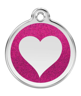 Red Dingo Stainless Steel with Glitter Pet I.D. Tag - Heart (hot Pink, Medium)