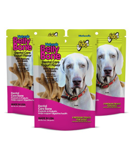 Fido Belly Bones for Dogs, Yogurt Flavored Medium Dog Dental Treats - 8 Treats Per Pack (3 Pack) - for Medium Dogs (Made in USA) - Plaque and Tartar Control for Fresh Breath, Digestive Health Support