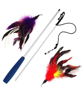 Pet Fit For Life Cat Wand Toy - Irresistible Cat Flirt Pole - Ultimate Feather Teaser for Indoor Cats - Safe & Durable for Interactive Play