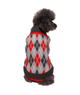 Blueberry Pet Chic Argyle All Over Dog Sweater in Charcoal and Scarlet Red, Back Length 16, Pack of 1 Clothes for Dogs