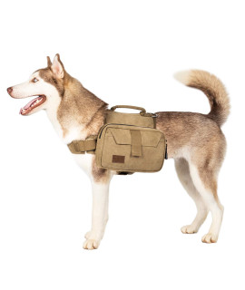 OneTigris Dog Pack Hound Travel Camping Hiking Backpack Saddle Bag Rucksack for Medium & Large Dog (Brown, Large)