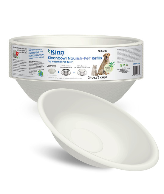 Kinn Kleanbowl Disposable Dog Food Bowls, 24 oz (Pack of 50) - Frame System Refills, Compostable Cat Food Bowls, Leakproof for Pet Feeding