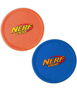 Nerf Dog Nylon Flyer Dog Toy, Flying Disc, Lightweight, Durable and Water Resistant, Great for Beach and Pool, 9 inch Diameter, for Medium/Large Breeds, 2 Pack Assorted