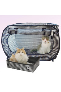 Necoichi Portable Stress Free Cage Carrier and Litter Box, Indoor & Outdoor, Travel (Black, Cage/Kennel+Litter Box)