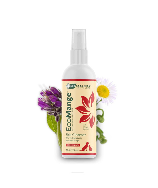 EcoMange Mange Relief for Dogs & Cats - 8 Oz. Cat & Dog Itch Relief, Sarcoptic & Demodectic Mite Spray - Herbal Extract & Essential Oil Itch Relief for Dogs - Natural Cat & Dog Sprays by Vet Organics