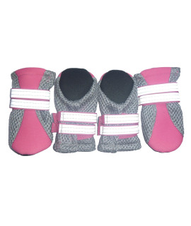LONSUNEER Puppy Soft Sole Nonslip Mesh Boots, with 2 Reflective Straps, Breathable and Cool, Inner Width 1.89 Inch, Set of 4, Color Pink