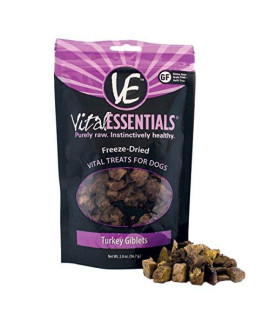 Vital Essentials Freeze Dried Dog Treats, Dog Snacks Made in The USA, All Natural Dog Treats, Great Training Treats for Dogs, Turkey Giblets 2.0 oz