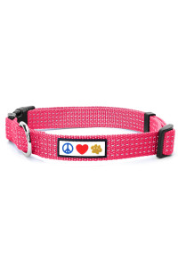 Pawtitas Reflective Dog Collar with Stitching Reflective Thread Reflective Dog Collar with Buckle Adjustable and Better Training Great Collar for Extra Small Dogs - Pink Collar