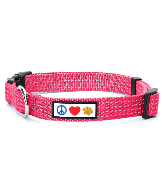 Pawtitas Reflective Dog Collar with Stitching Reflective Thread Reflective Dog Collar with Buckle Adjustable and Better Training Great Collar for Extra Small Dogs - Pink Collar