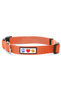 Pawtitas Reflective Dog Collar with Stitching Reflective Thread Reflective Dog Collar with Buckle Adjustable and Better Training Great Collar for Extra Small Dogs - Orange Collar