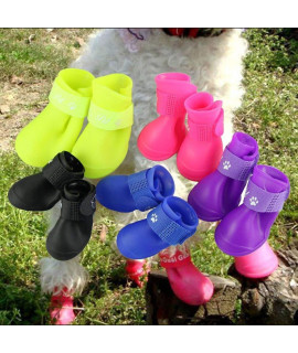 Cdycam Puppy Dogs Waterproof Candy Colors Anti-Slip Rubber Rain Shoes Boots Paws Cover (Blue, Small)