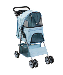 VIVO Four Wheel Pet Stroller, for Cat, Dog and More, Foldable Carrier Strolling Cart, Multiple Colors (Blue)