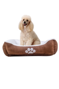 long rich Rectangle Pets Bed with Dog Paw Embroidery, Chocolate, 27 * 21 inches (HCT REC-006), Brown