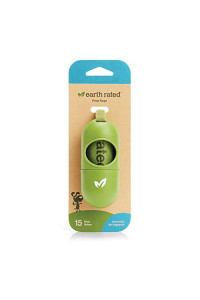 Earth Rated Dog Poop Bags Dispenser, Dog Poop Bag Holder Includes 1 Roll of 15 Unscented Eco-friendly Poop Bags (ERT00037)