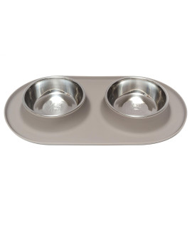 Messy Mutts Double Silicone Feeder with Stainless Bowls Non-Skid Food Dishes for Dogs for All Pets Dog Food Bowls Medium 1.5 cups Per Bowl grey
