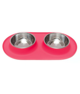 Messy Mutts Double Silicone Feeder with Stainless Bowls Non-Skid Food Dishes for Dogs for All Pets Dog Food Bowls Medium 1.5 cups Per Bowl Watermelon