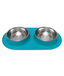 Messy Mutts Double Silicone Feeder with Stainless Bowls Non-Skid Food Dishes for Dogs for All Pets Dog Food Bowls Extra-Large 6 cups Per Bowl Blue