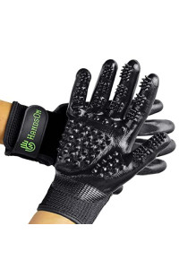 H HandsOn Pet Grooming Gloves - Patented 1 Ranked, Award Winning Shedding, Bathing, & Hair Remover Gloves - Gentle Brush for Cats, Dogs, and Horses (Black, Medium)